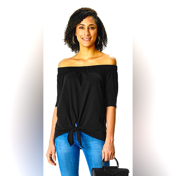 Off the shoulder front tie cotton top - Picture 1 of 4